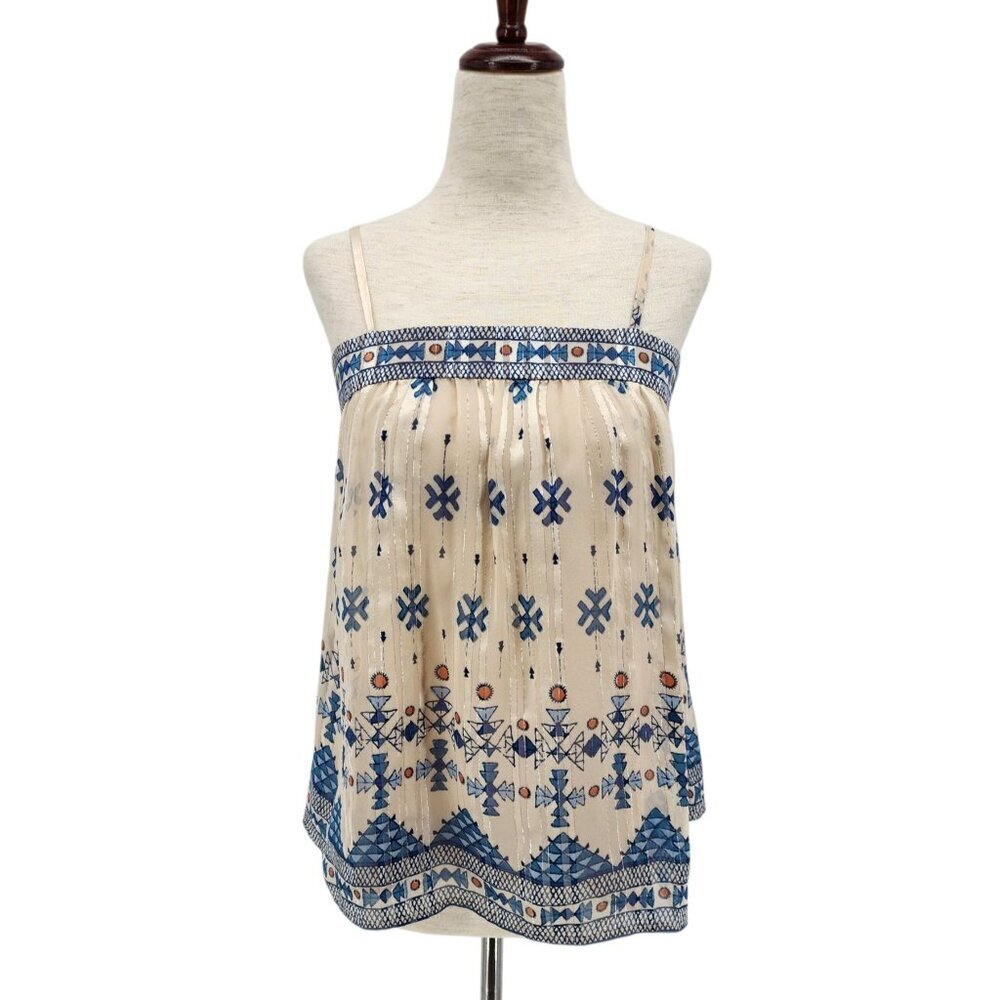 NEW Joie Womens XS Top Rosenda Pesca Silk Southwestern Sleeveless Boho Party